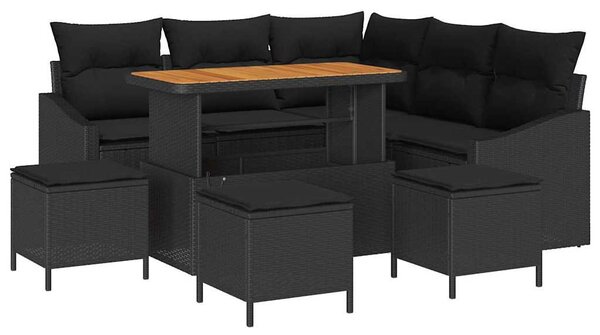 Kerti Kanapé Szett párnával tárolóval 9 pcs Fekete Poli rattan