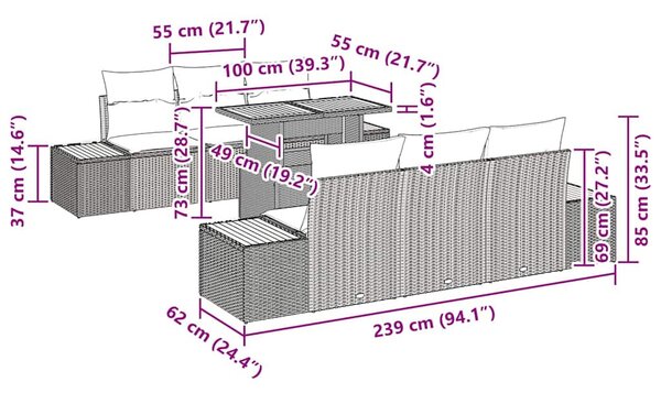 Kert étkező szett párnával 7 pcs Barna és szürke
