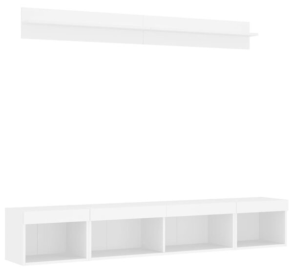 5 darab fehér szerelt fa fali TV-bútor LED-del