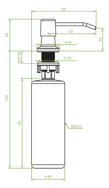 Laveo Drop, konyhai mosogatószer adagoló 500ml, fehér, LAV-OKD_631T