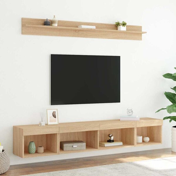 5 darab füstös tölgy színű szerelt fa TV-bútor LED-del