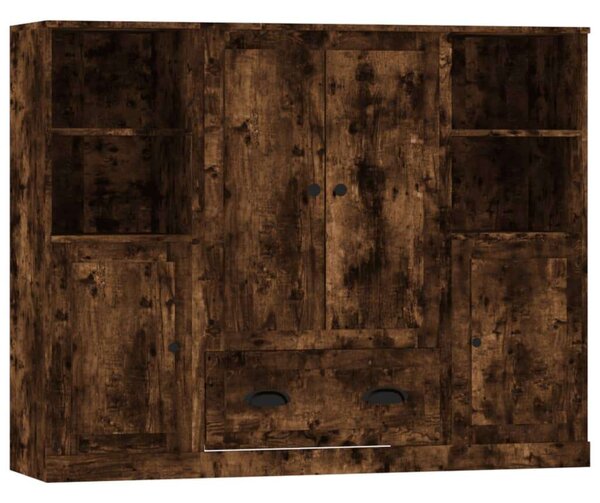 3 db Füstös Tölgy Színű Szerelt Fa Magasszekrény - 132x35,5x103,5 cm
