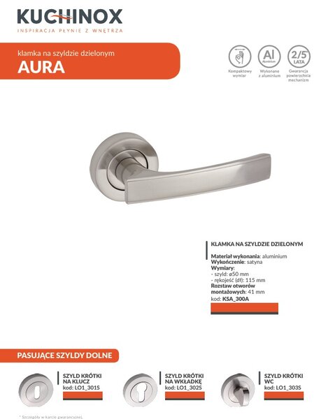 Kuchinox Aura, kilincs, szatén, LAV-KSA_300A