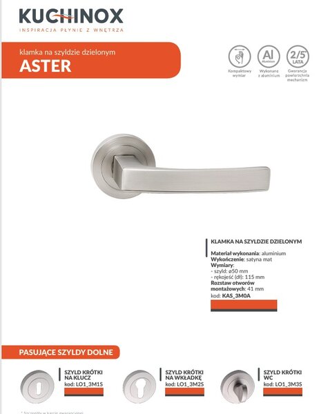 Kuchinox Aster, ajtókilincs, szatén matt, LAV-KAS_3M0A