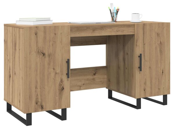 Asztal polcokkal kézműves tölgy 140 x 50 x 75 cm Faanyag