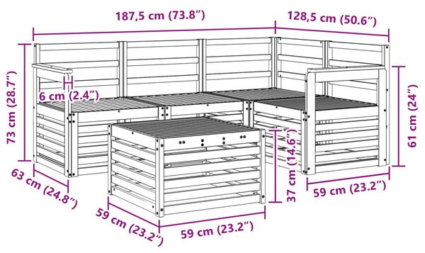 Kültéri kanapé szett 5 pcs Természetes