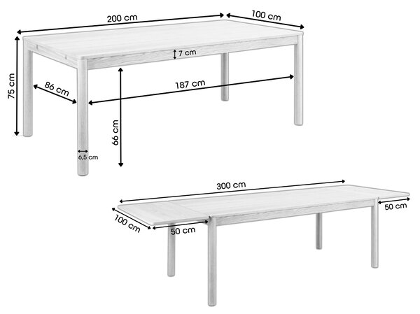 MAZZONI EXPORT PACIFIC Természetes Tölgy 200x100 (+2 db 50 cm-es bővítőlap) – FA ASZTAL BOHO/SKANDINÁV STÍLUSBAN, BŐVÍTHETŐ EGÉSZEN 300 cm-IG!