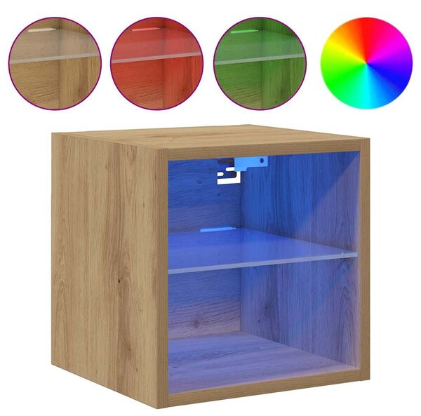 2 db kézműves tölgy színű fali TV-szekrény LED-del 30x28,5x30cm