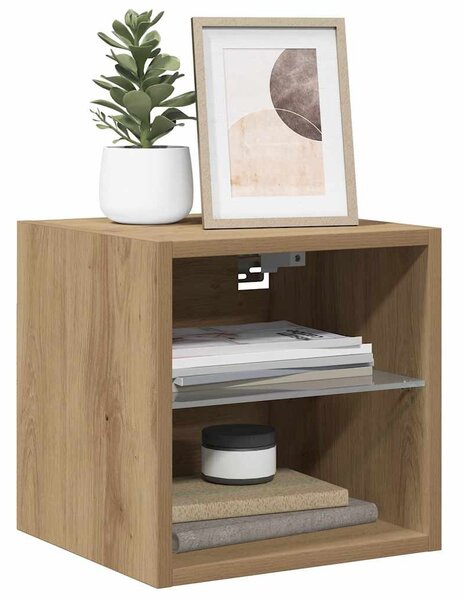 2 db kézműves tölgy színű fali TV-szekrény LED-del 30x28,5x30cm