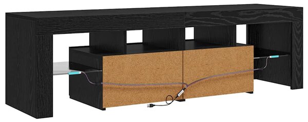 Fekete tölgy szerelt fa TV-szekrény LED-ekkel 140x36,5x40 cm