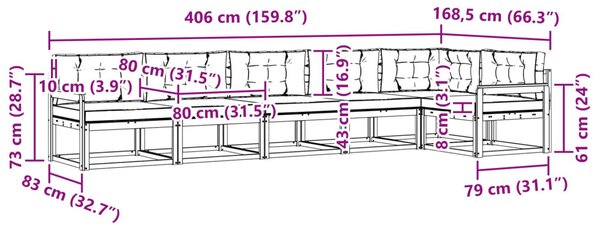 Kültéri kanapé szett párnával 6 pcs Természetes és krémszínű