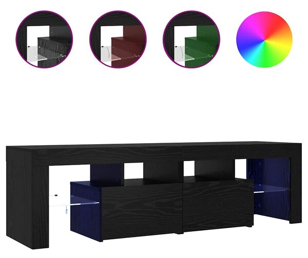 Fekete tölgy szerelt fa TV-szekrény LED-ekkel 140x36,5x40 cm
