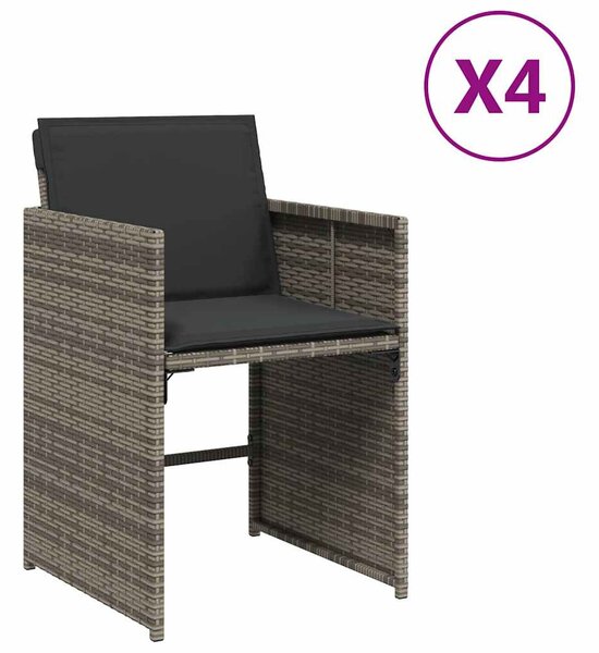 4 db szürke polyrattan kerti szék párnával