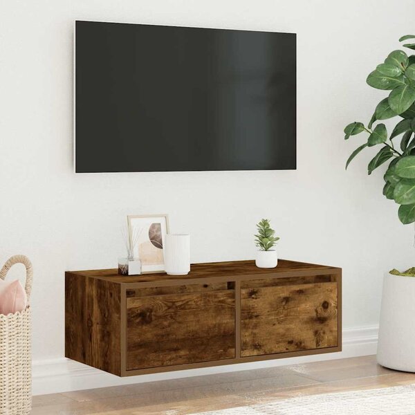 TV szekrény LED világítással füstölt tölgy 75x35,5x25 cm