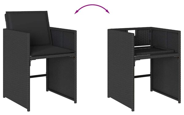 5 részes fekete polyrattan kerti étkezőgarnitúra párnákkal