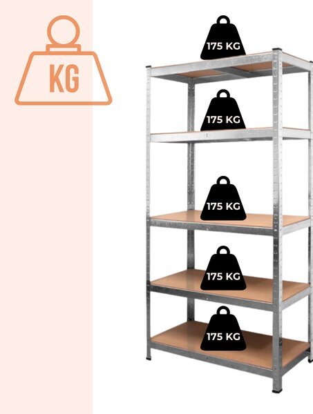 Jurhan HEAVY nagy teherbírású polc, max 875kg, 90x40x180cm, ezüst