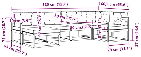 Kültéri kanapé szett párnával 6 pcs Természetes és krémszínű