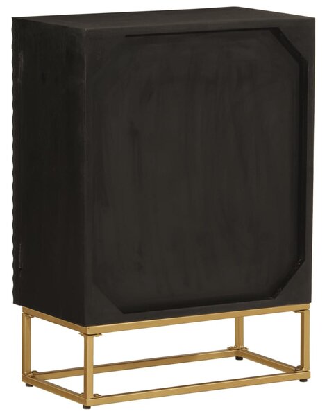 Fekete tömör mangófa és vas tálalószekrény 55 x 30 x 76 cm