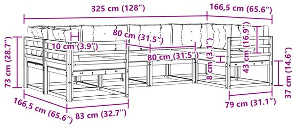 Kültéri kanapé szett párnával 6 pcs Természetes és krémszínű