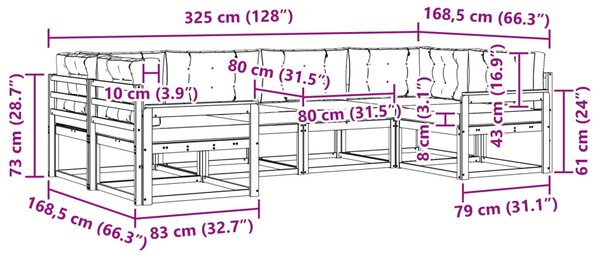 Kültéri kanapé szett párnával 6 pcs Természetes és krémszínű