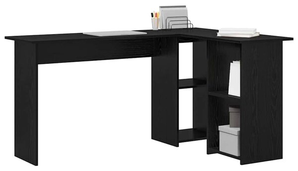 Asztal polcokkal Musta tammi 142 x 102 x 73 cm Faanyag