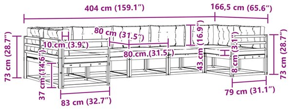 Kültéri kanapé szett párnával 7 pcs Természetes és krémszínű