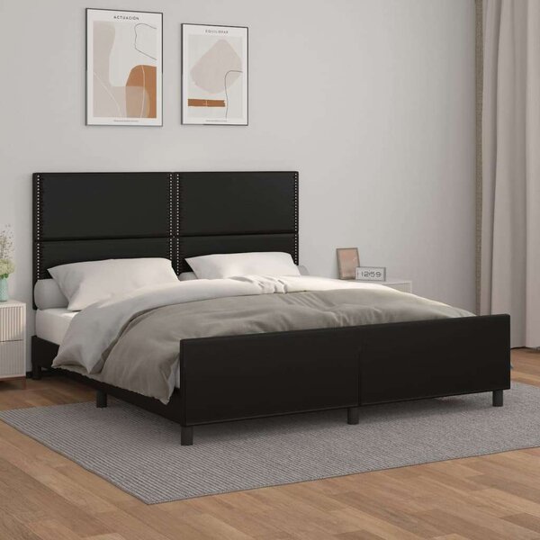 VidaXL Fekete Műbőr Ágykeret Fejtámlával - 180x200 cm