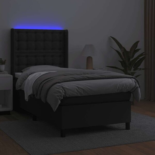 VidaXL LED-es Ágy - Fekete Műbőr - 100x200 cm