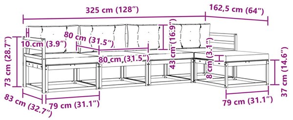 Kültéri kanapé szett párnával 5 pcs Természetes és krémszínű
