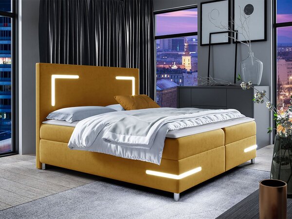 Z0ND0 Egyszemélyes ágy 120 cm Frinesa LED (mustár) (ágyráccsal és matraccal) (tárolóhellyel) (LED világítással). 1103544
