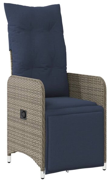 Szürke polyrattan dönthető kerti szék párnákkal