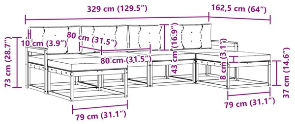 Kültéri kanapé szett párnával 6 pcs Természetes és krémszínű