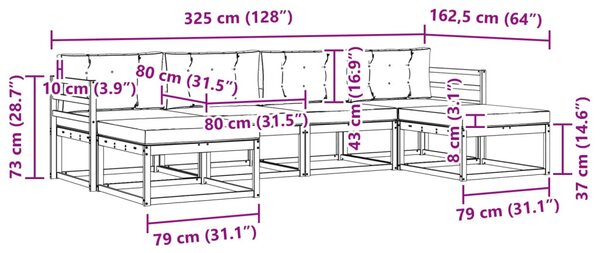Kültéri kanapé szett párnával 6 pcs Természetes és krémszínű