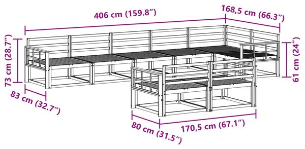 Kültéri kanapé szett 8 pcs Természetes Tömör Akácfa