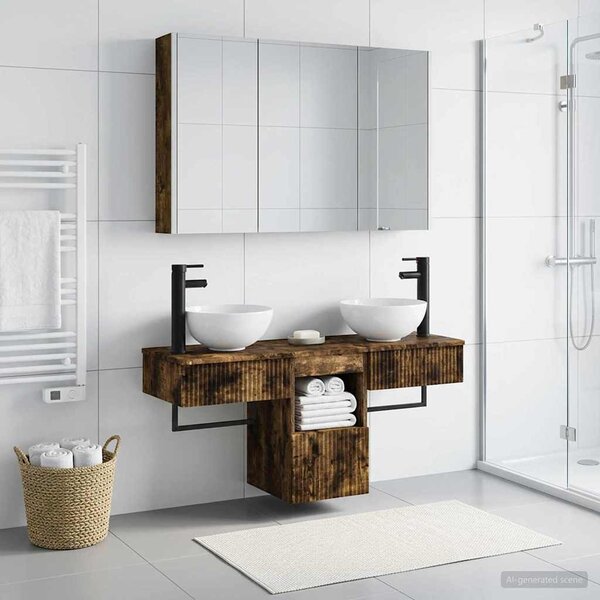 Fürdőszobai Szekrény Szett 4 pcs Füstös Tölgy