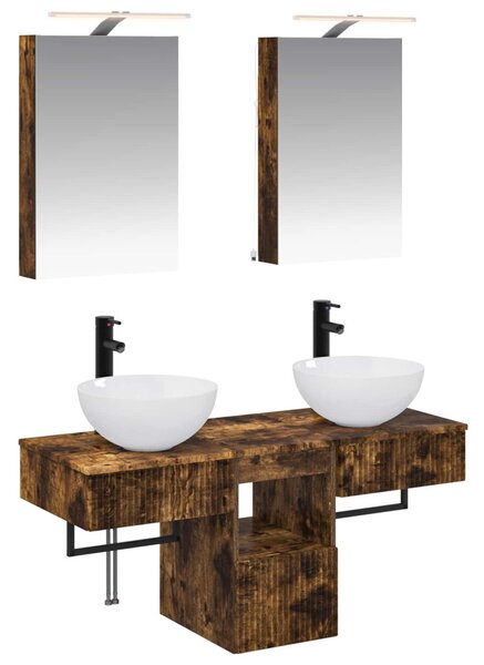 Fürdőszobai Szekrény Szett 5 pcs Füstös Tölgy