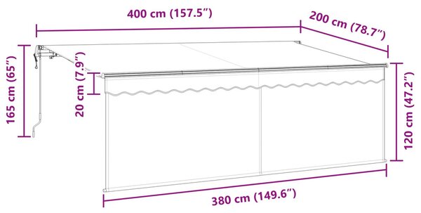 Behúzható napellenző Krém 400 x 200 cm Pamut és Alumínium