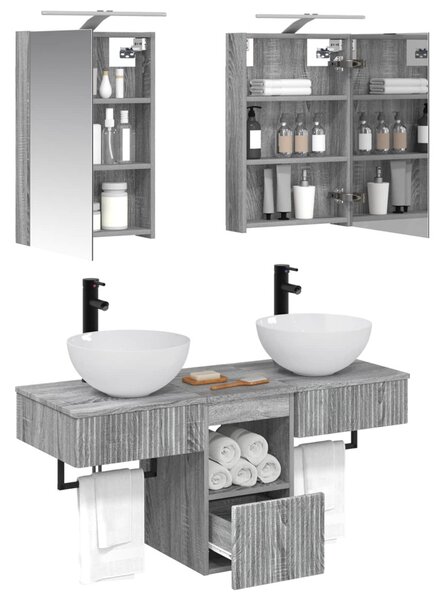 Fürdőszobai Szekrény Szett 5 pcs Szürke Sonoma