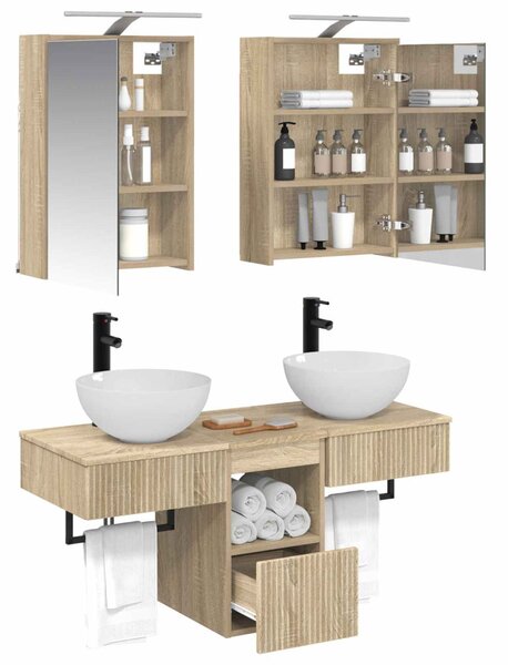 Fürdőszobai Szekrény Szett 5 pcs Sonoma Tölgy 43 x 16 x 62,5 cm
