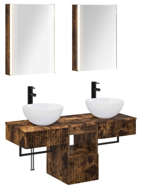 Fürdőszobai Szekrény Szett 5 pcs Füstös Tölgy