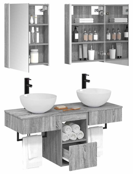 Fürdőszobai Szekrény Szett 5 pcs Szürke Sonoma