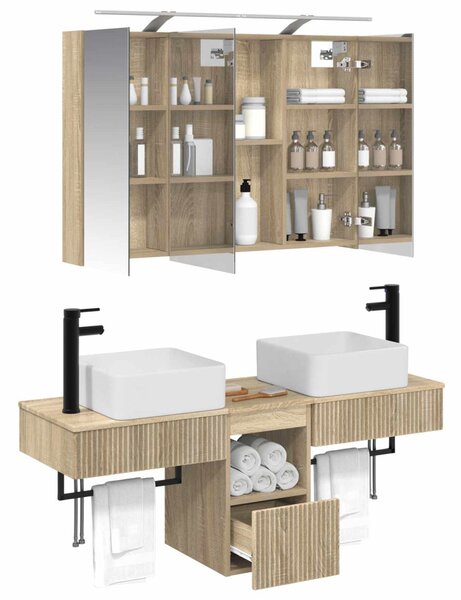 Fürdőszobai Szekrény Szett 4 pcs Sonoma Tölgy