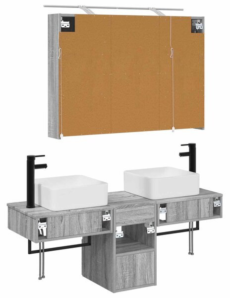 Fürdőszobai Szekrény Szett 4 pcs Szürke Sonoma