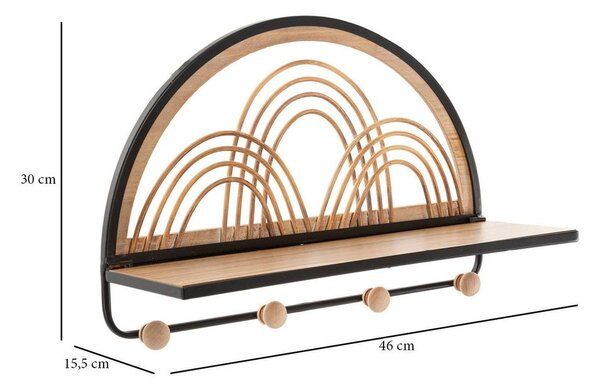 Fali polc, etno stílusú, fém, rattan - ARC EN CIEL