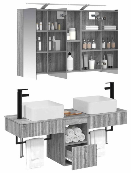 Fürdőszobai Szekrény Szett 4 pcs Szürke Sonoma