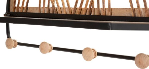Fali polc, etno stílusú, fém, rattan - ARC EN CIEL