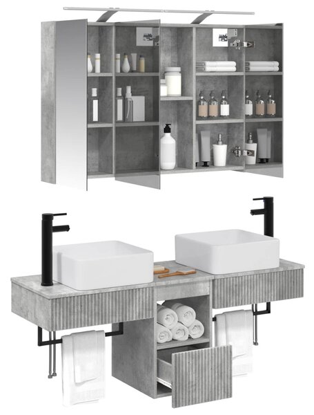 Fürdőszobai Szekrény Szett 4 pcs Betonszürke 100 x 14,5 x 70 cm