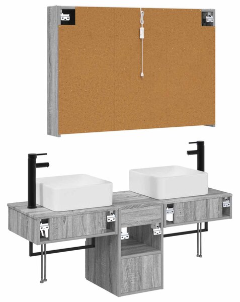 Fürdőszobai Szekrény Szett 4 pcs Szürke Sonoma