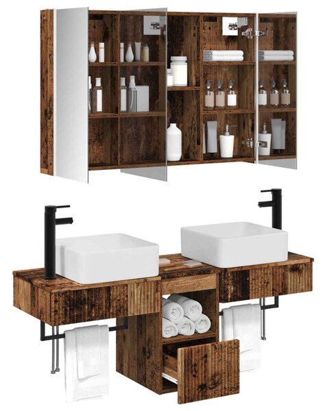 Fürdőszobai Szekrény Szett 4 pcs Antik Fa 103,5 x 15,5 x 70 cm