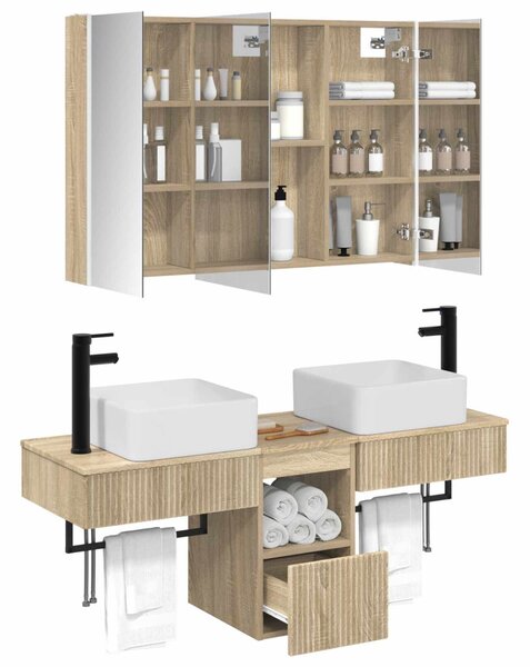 Fürdőszobai Szekrény Szett 4 pcs Sonoma Tölgy